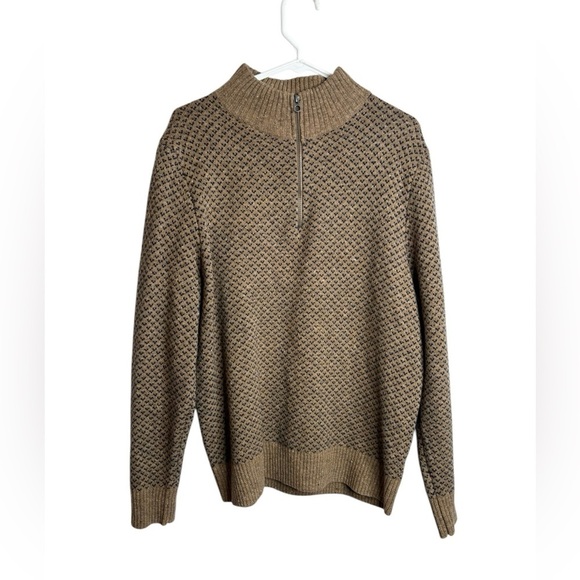 J Crew Rugged Merino Wool Sweater Mens Large Birds Eye Quarter-Zip Knit Brown - Picture 1 of 12